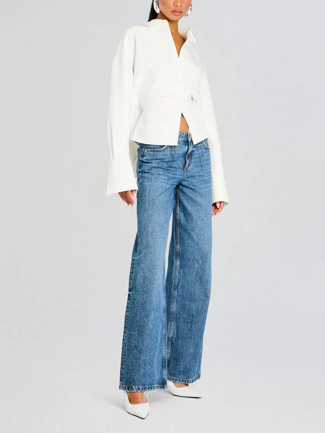 Rhya Crepe Draped Button Down Shirt