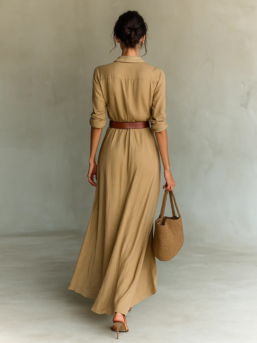 Lapel-Wrap Maxi Dress
