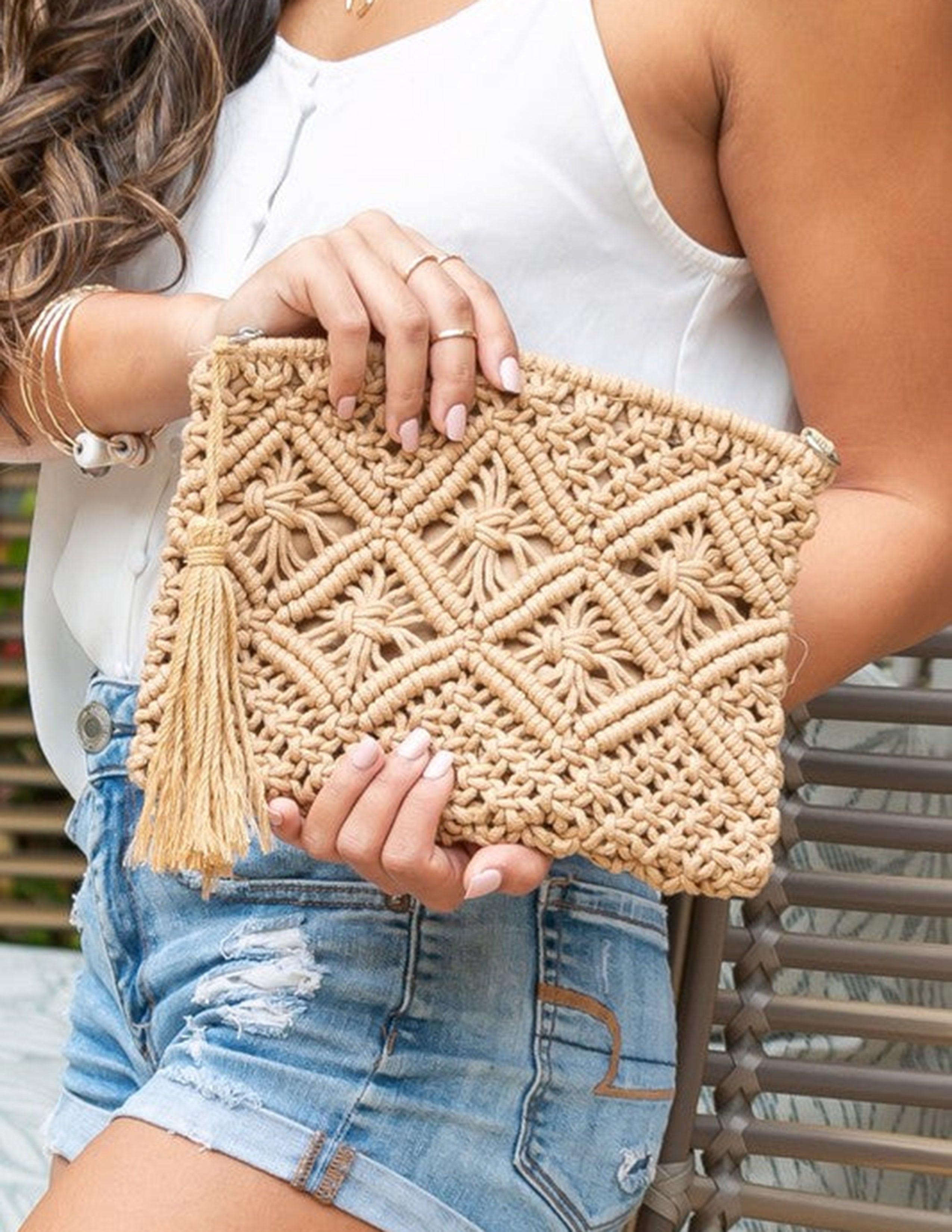 Lattice Macrame Tassel Clutch