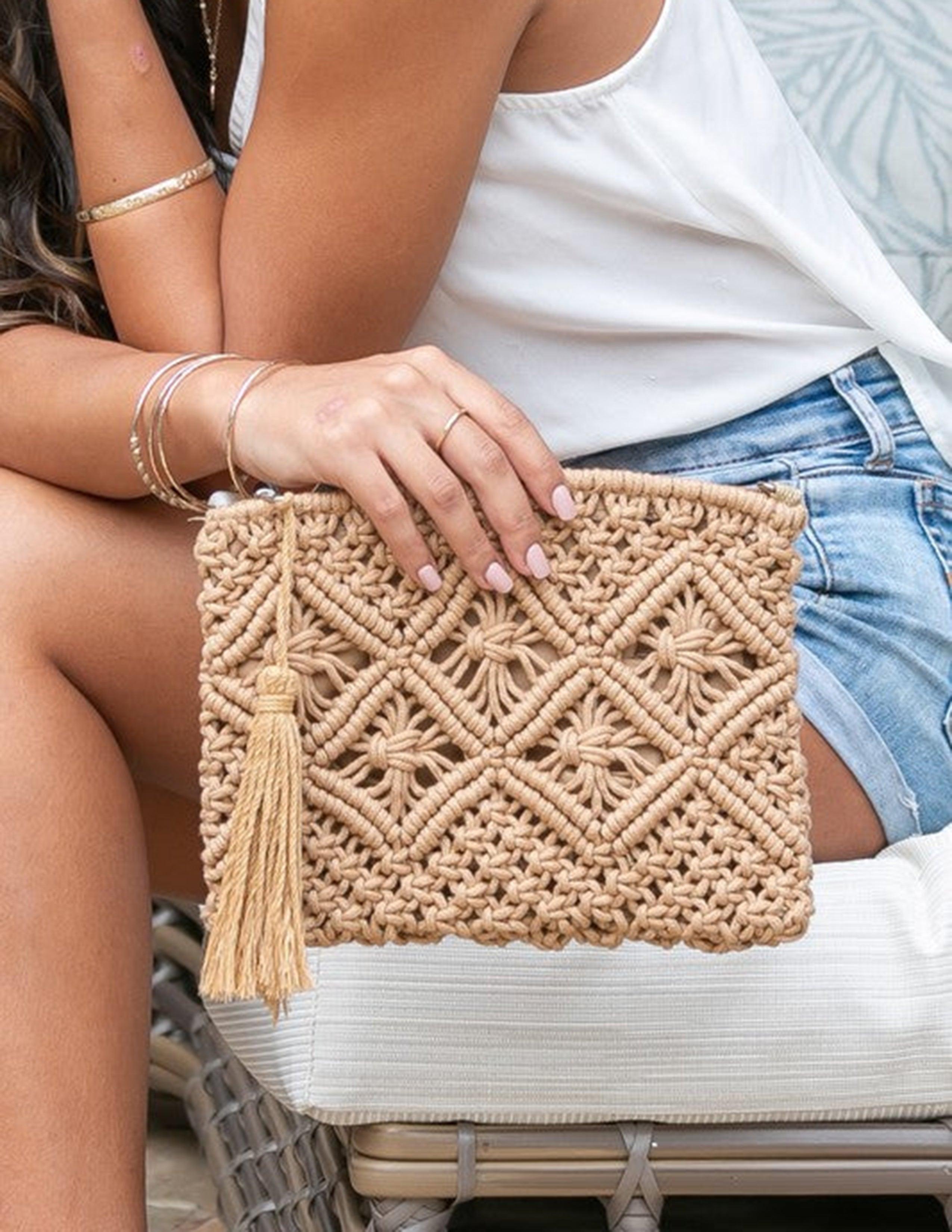 Lattice Macrame Tassel Clutch
