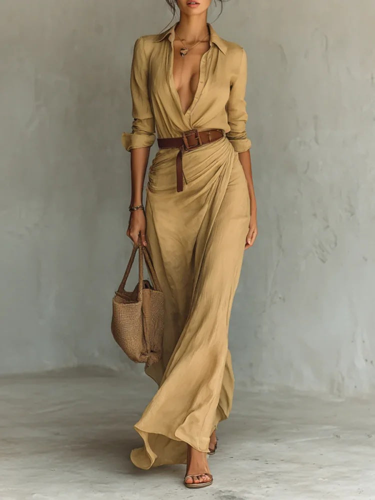 Lapel-Wrap Maxi Dress
