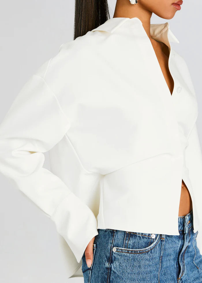 Rhya Crepe Draped Button Down Shirt