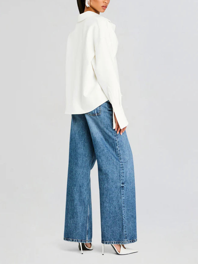 Rhya Crepe Draped Button Down Shirt