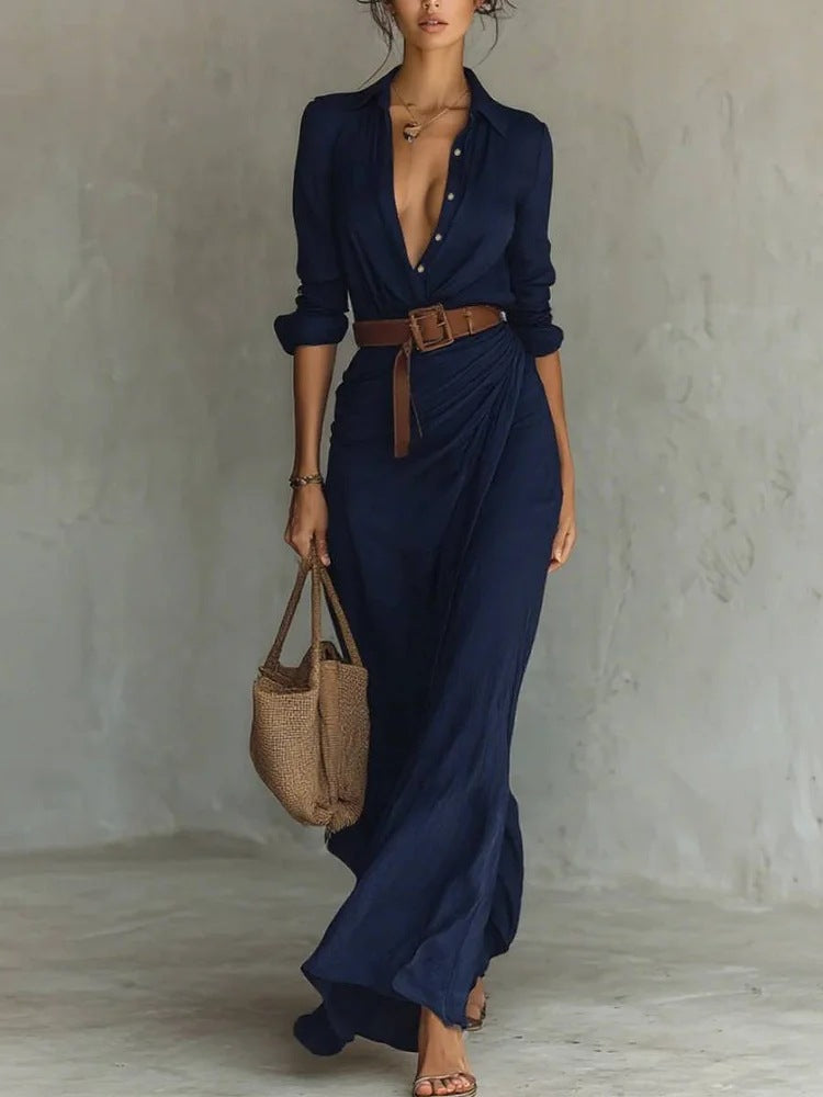 Lapel-Wrap Maxi Dress