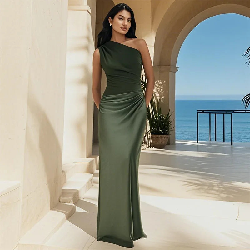 One-Shoulder Satin Flow Dress