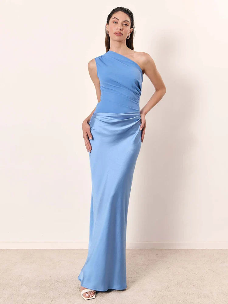 One-Shoulder Satin Flow Dress