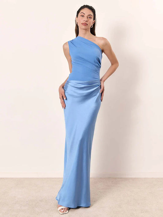 One-Shoulder Satin Flow Dress