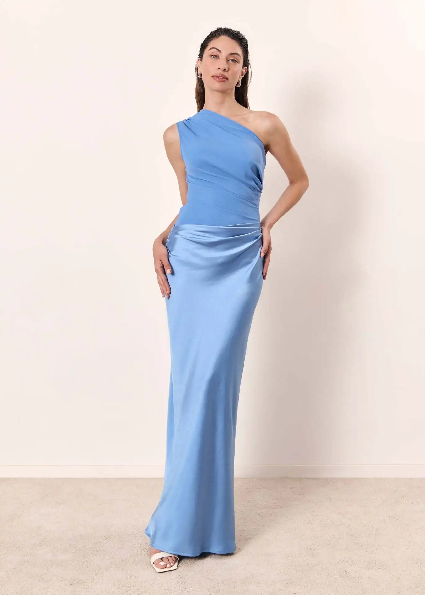 One-Shoulder Satin Flow Dress